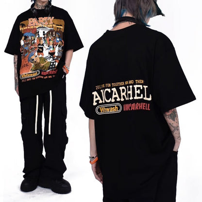 Short-sleeved T-shirt printed with hip hop