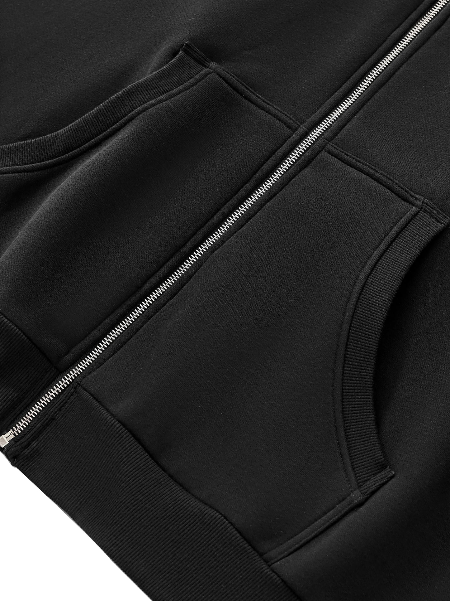 Fleeced Full-Zip Boxy Hoodie