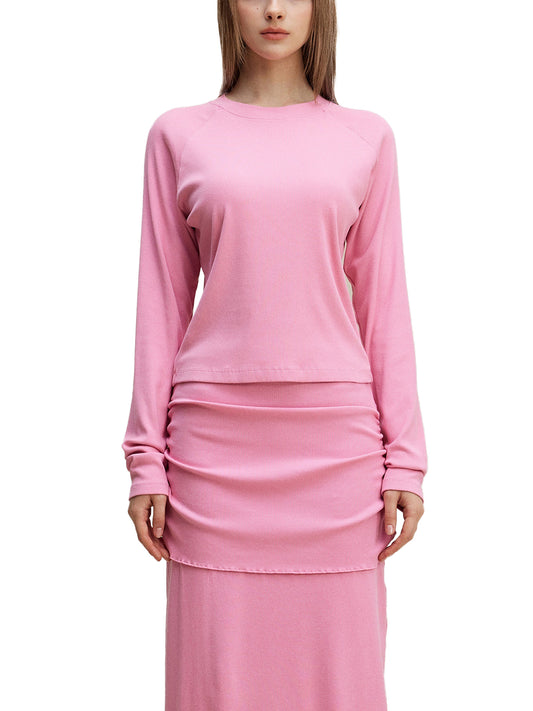 Dyed Washed Raglan Long Sleeve Slim T-Shirt