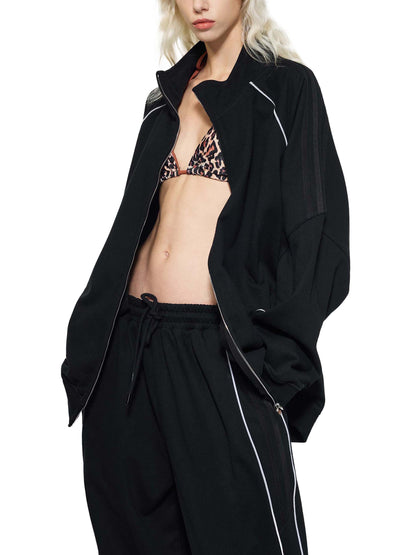 Reflection Striped Raglan Sleeve Jacket