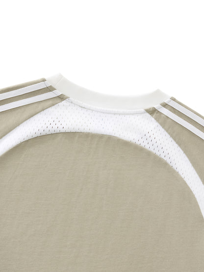 Contrast Stripes Panel Mesh T-shirt