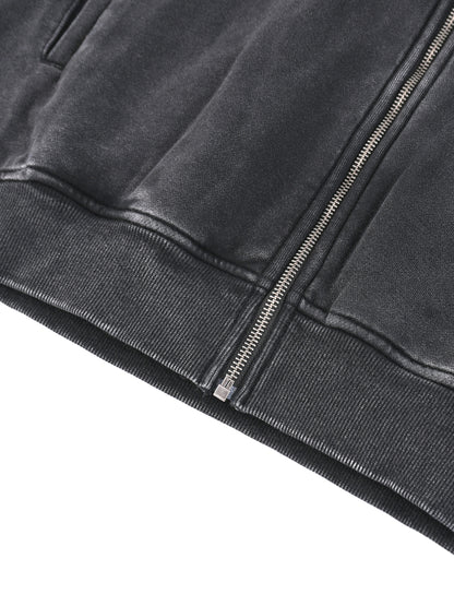 Snow Washed Tape Raw Edge Zip Hoodie