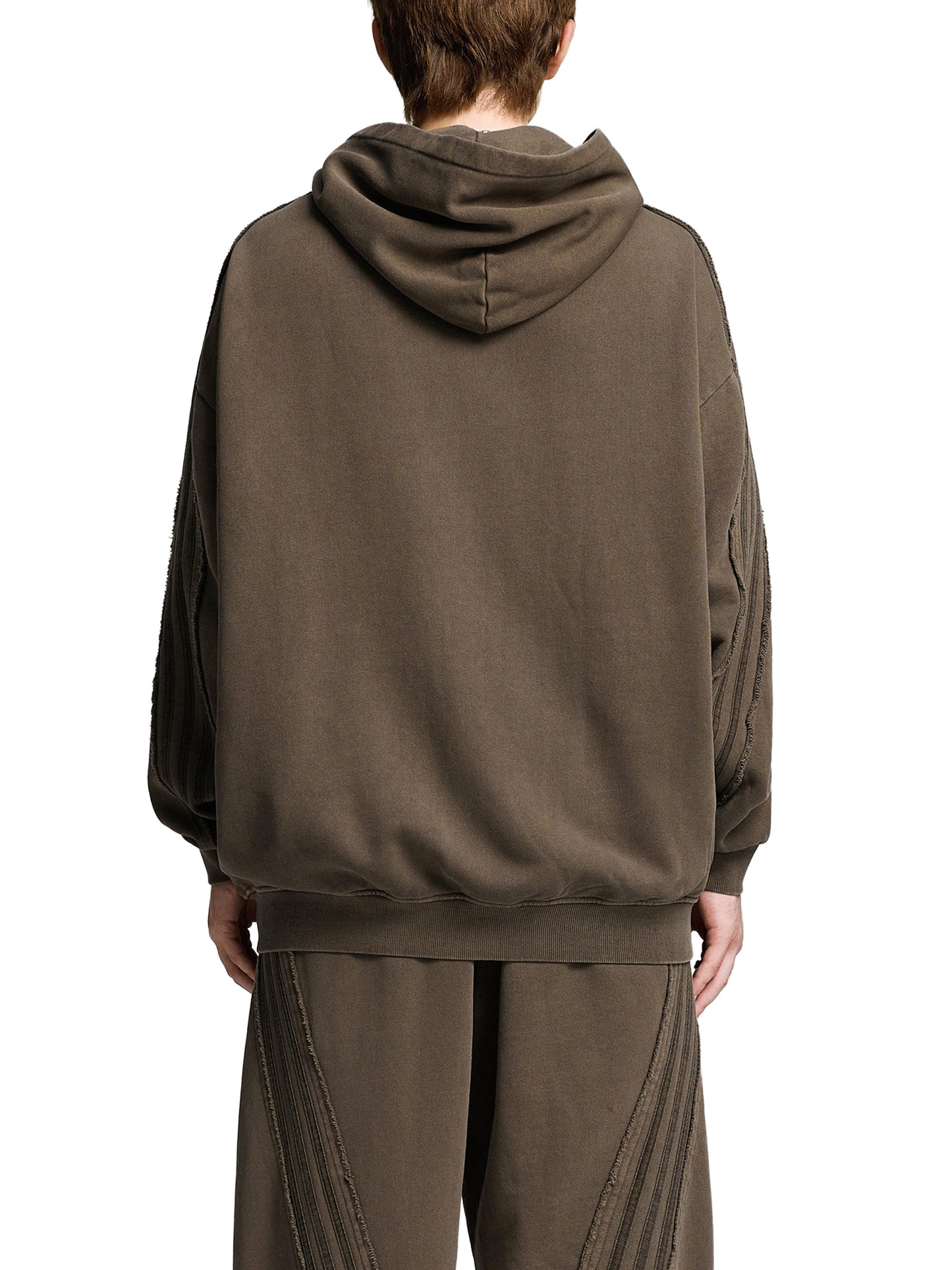 Snow Washed Tape Raw Edge Zip Hoodie