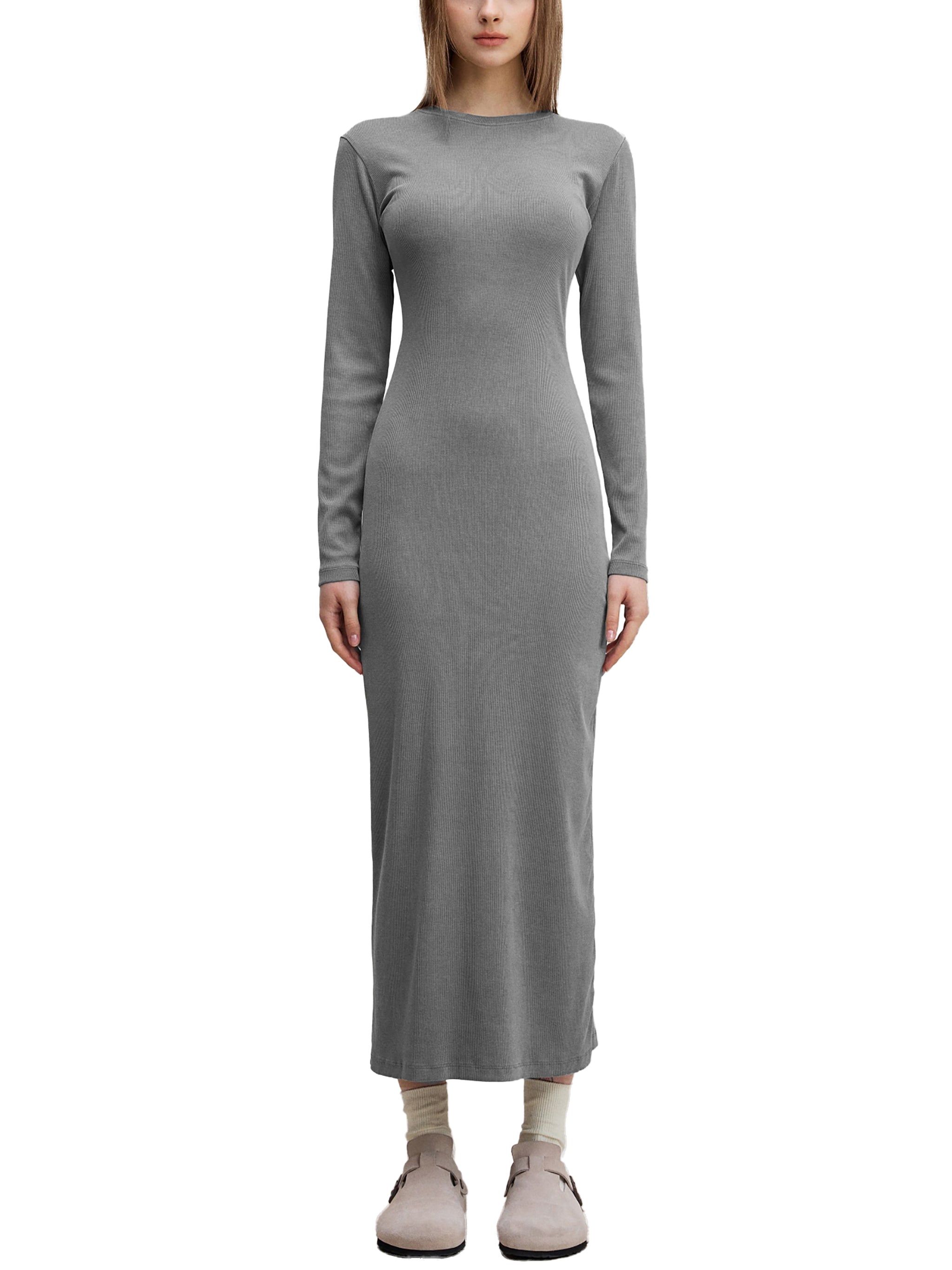 Gefärbtes gewaschenes Maxi-Kleid mit Schlitz